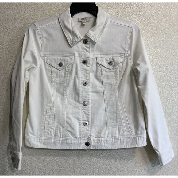 Style & Co Denim Jacket Womens Size PL Pockets Bright White Jean Western - Picture 1 of 9